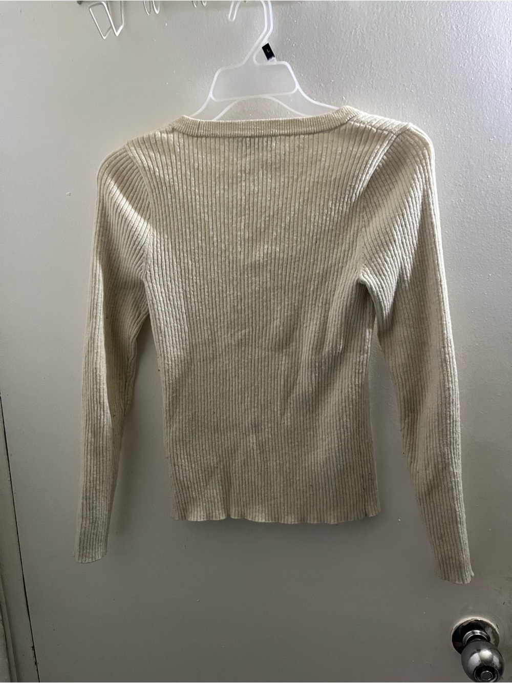 Madewell Ivory Ribbed Scoop-Neck Button Cardigan - Picture 2 of 6